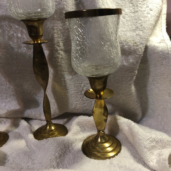 Vintage cracked glass and spiral brass candleholders made in India - Picture 2 of 12